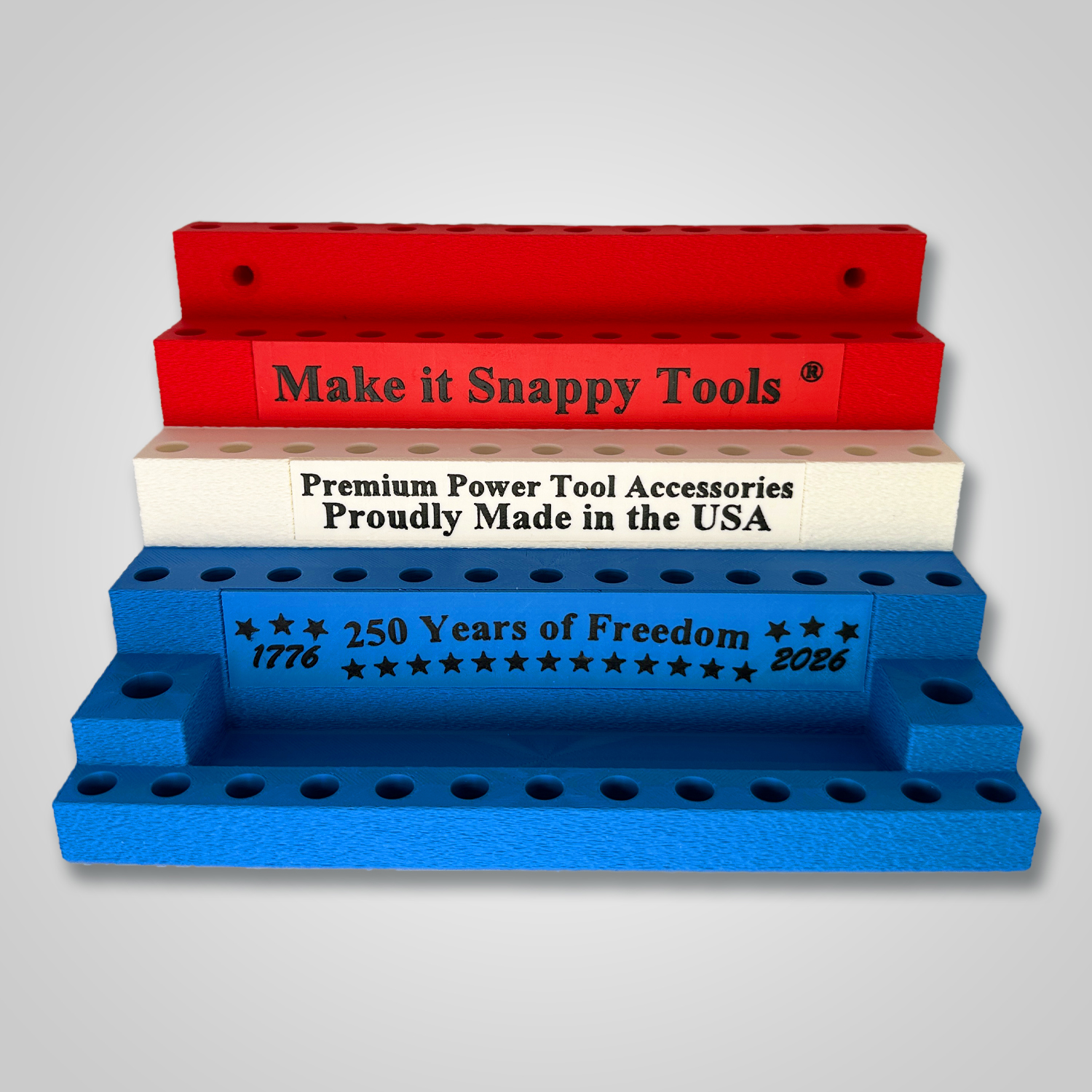 18076 – Red, White & Blue Benchtop Bit Organizer (Empty)
